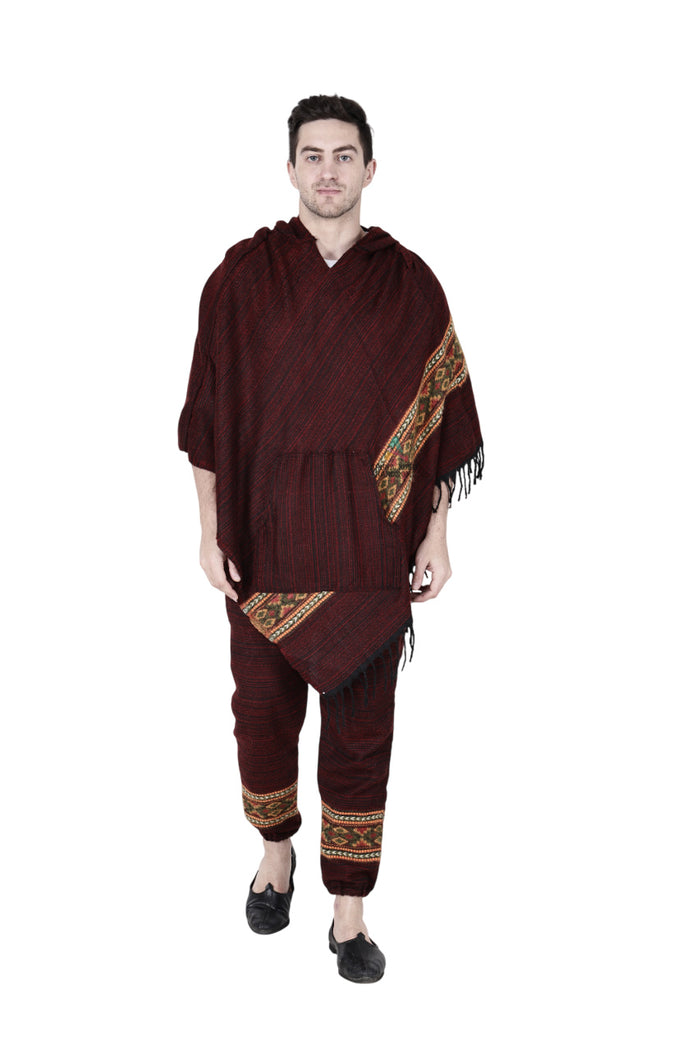 Combo poncho and pajama maroon