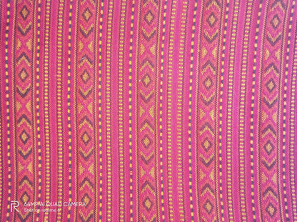 A close-up of the Hand Woven PASHMINA MAROON Shawl by aruna kullu handloom, featuring colorful geometric patterns with diamonds and vertical stripes, showcasing traditional artistry and vibrant embroidery for women.