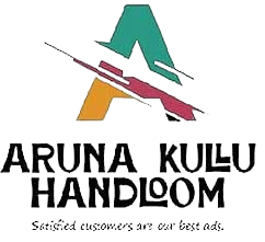 Logo for aruna kullu handloom with a green, yellow, and maroon A, plus the tagline Satisfied customers are our best ads. Ideal for brands selling himachali sheera 500GM online.