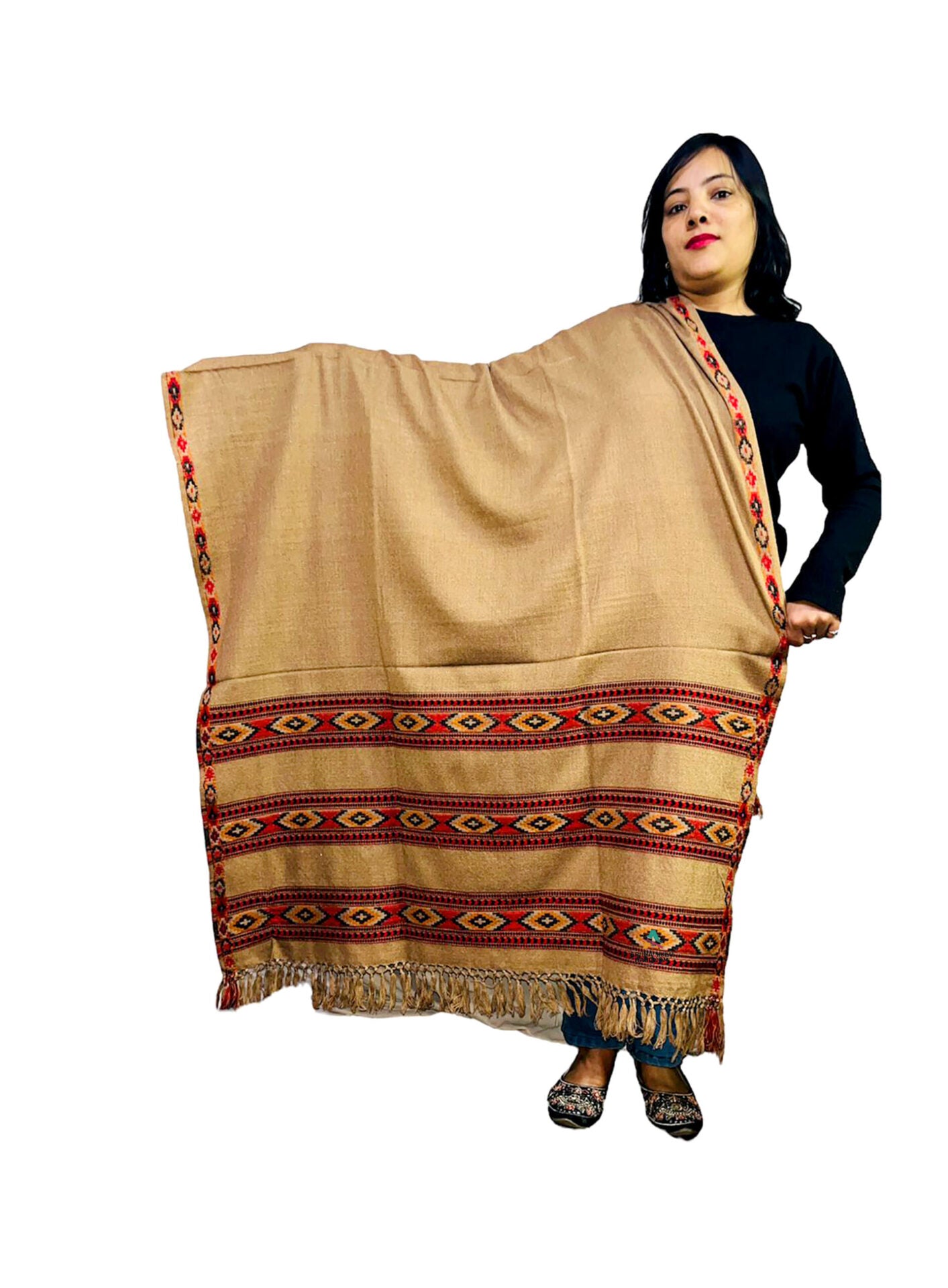 himachal emporium online ANGORA Shawl with Beautiful Kullu Weaving Designed for Women and Girls.grey color 1399.00 aruna kullu handloom
