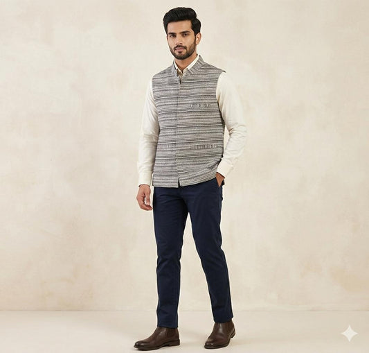 Nehru Jacket PURE ANGORA WOOL ( BLACK & GREY ) 899.00 aruna kullu handloom