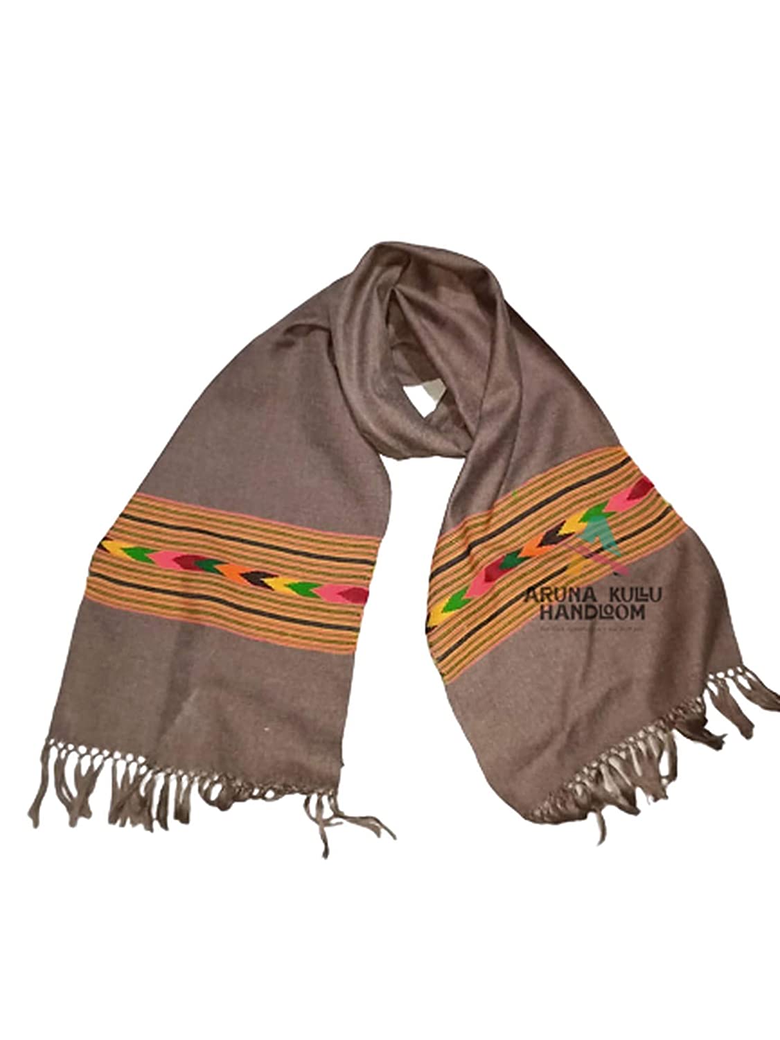 Men's and Women's Woollen Hand Woven Kullu Pure Embroidered Muffler Kullu Handloom brown color 350.00 aruna kullu handloom