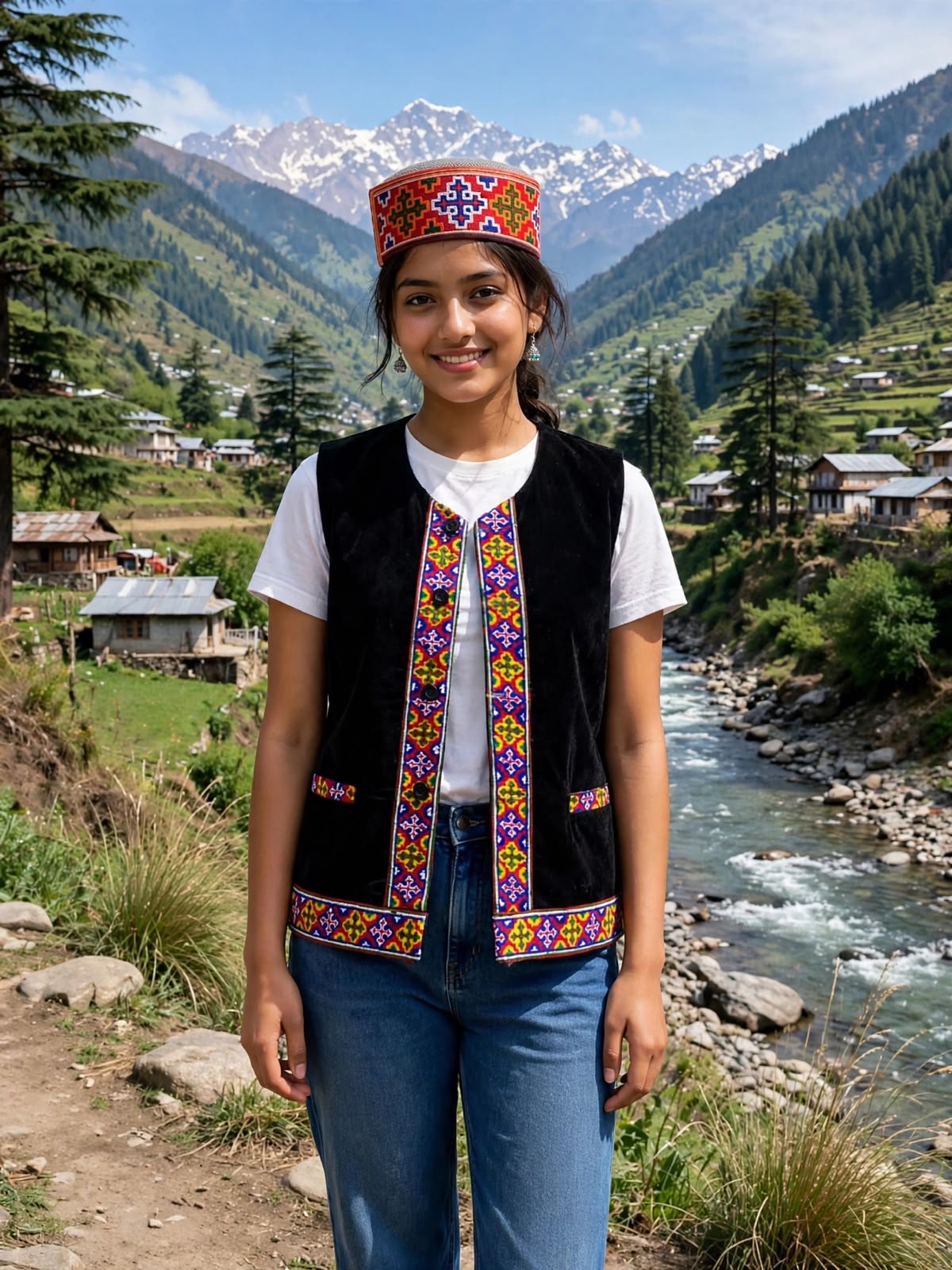 himachali traditional SHORT black jacket with kullu patti work