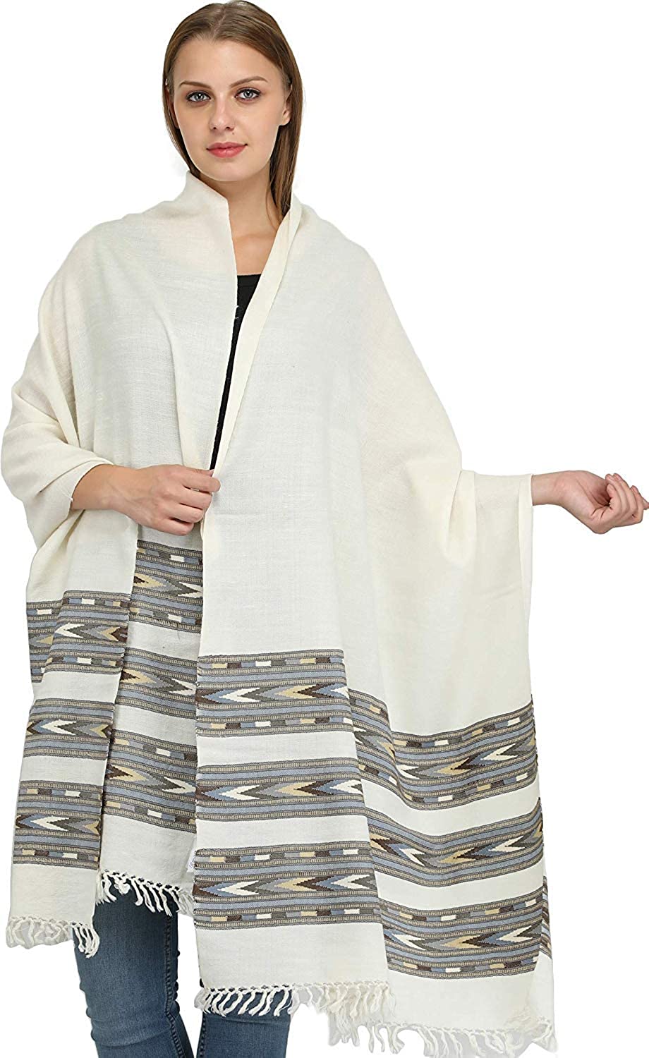 kullu shawl online Pearl-White Shawl from Kullu Triple - Off-White 1399.00 aruna kullu handloom