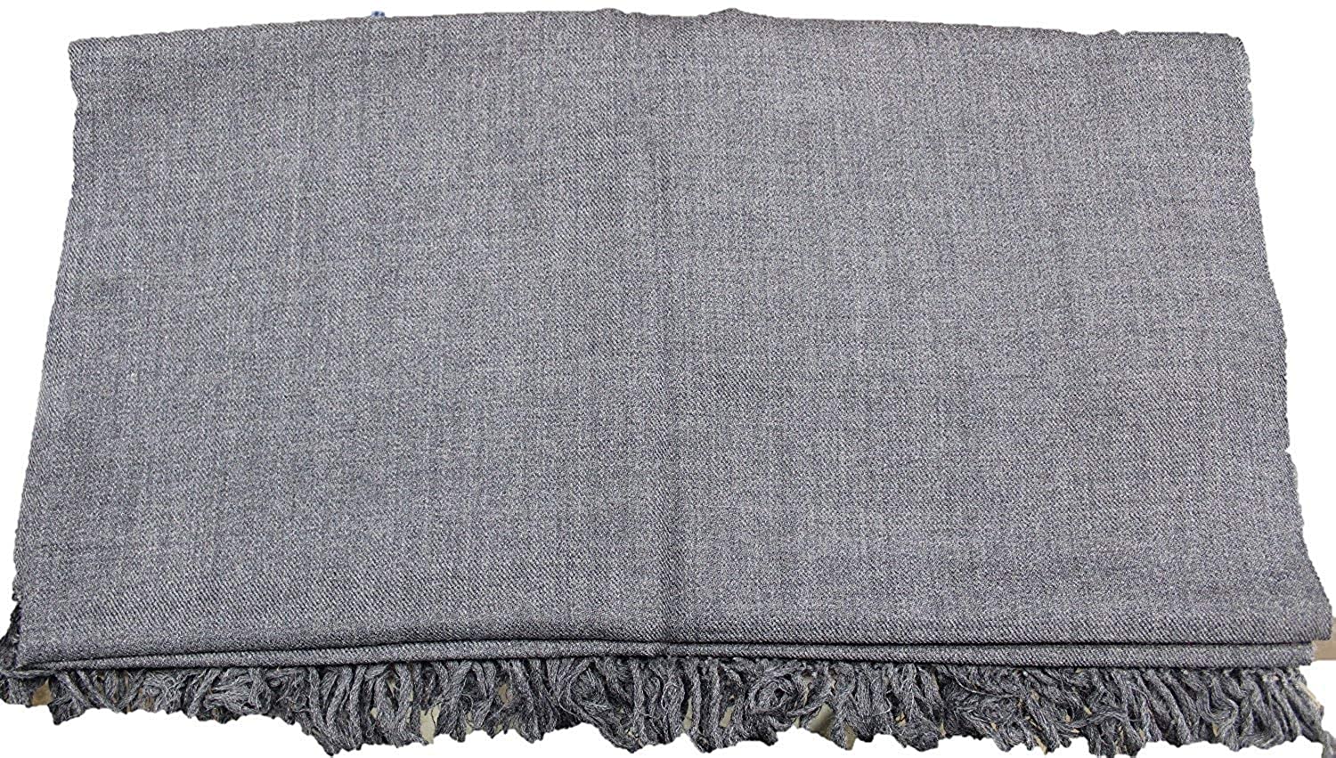 The ARUNA Genuine Hand Woven Kullu Wool LOI by aruna kullu handloom is a dark grey, pure wool shawl for men with plain texture and fringed edges, laid flat on a white background—perfect for fans of classic Kashmiri gents shawls.
