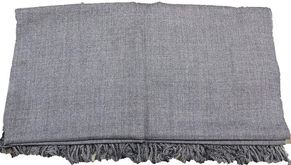 The ARUNA Genuine Hand Woven Kullu Wool LOI by aruna kullu handloom is a dark grey, pure wool shawl for men with plain texture and fringed edges, laid flat on a white background—perfect for fans of classic Kashmiri gents shawls.