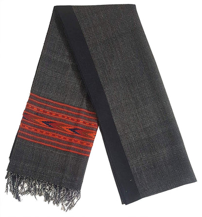 himachali shawl himachali shawl online himachali shawl design himachali shawl price himachali shawl for women The ARUNA Premium Pure Wool Kullu Shawl by aruna kullu handloom is a unisex black handloom woolen shawl with red and orange horizontal patterns and fringed ends.