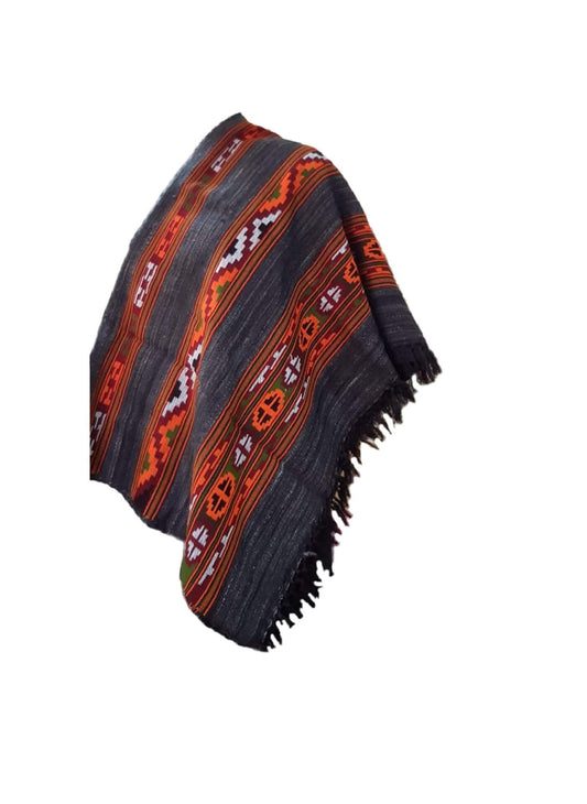 PURE YAK WOOL ANGORA TRIPLE BORDER KULLU SHAWL Black 2999.00 aruna kullu handloom