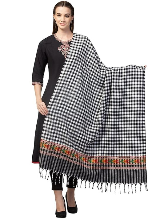 kinnauri shawls ANGORA Shawl with Beautiful Kullu Weaving Designed for Women and Girls check black 699.00 aruna kullu handloom