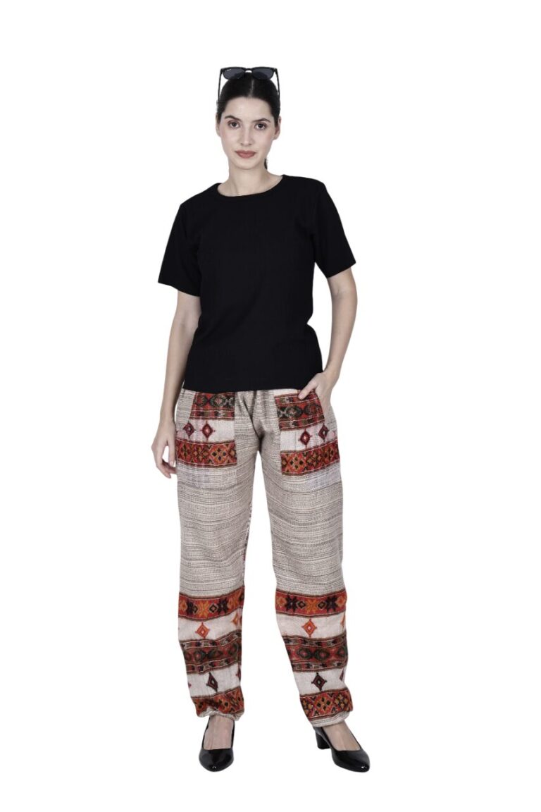 These woolen pajamas made with kullu shawls also called hippie pajama for men women pyjamas for ladies online India buy kullu kinnauri design pant 3 patti design