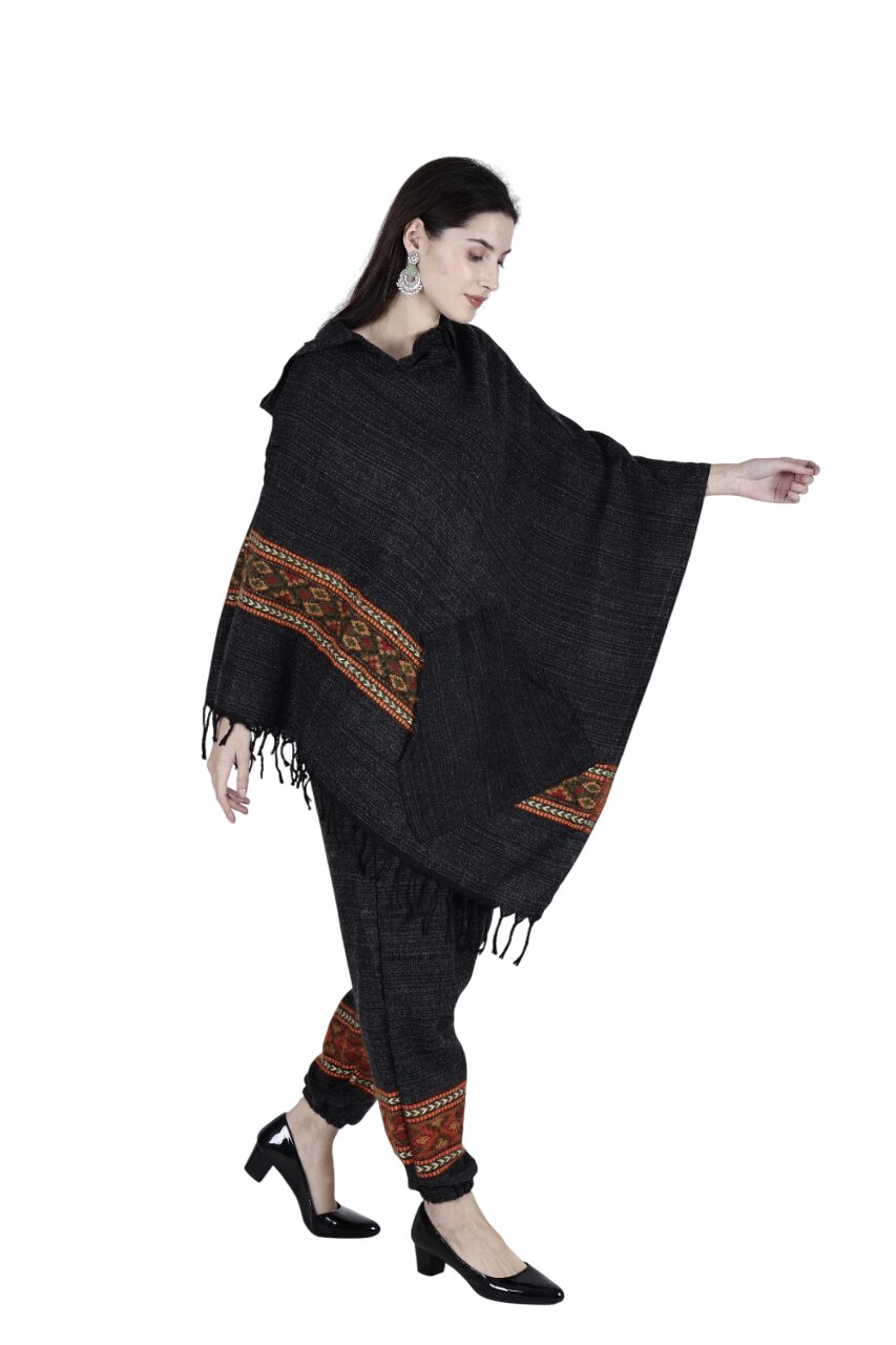 combo pajama and poncho black singal patti black 1349.00 aruna kullu handloom