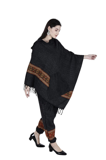 combo pajama and poncho black singal patti black 1349.00 aruna kullu handloom