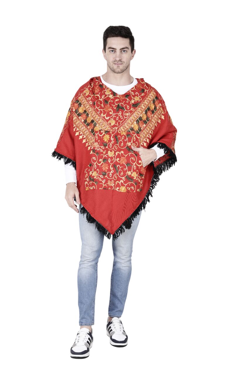 hippy poncho Poncho kashmiri embroidery red 1299.00 aruna kullu handloom