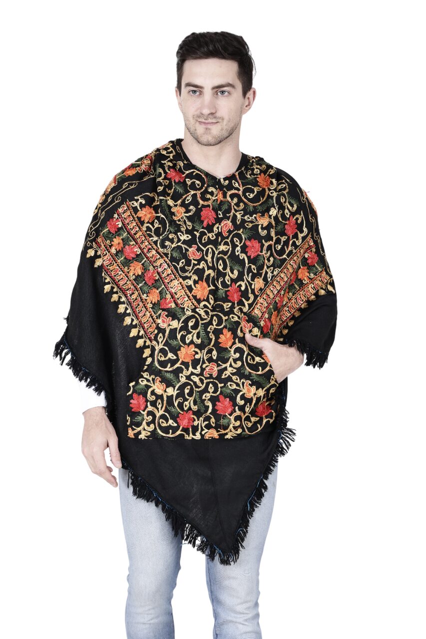 poncho kashmiri embroidery black 1299.00 aruna kullu handloom