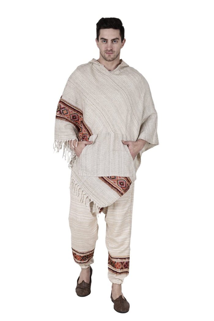 Combo pajama and poncho white singal patti