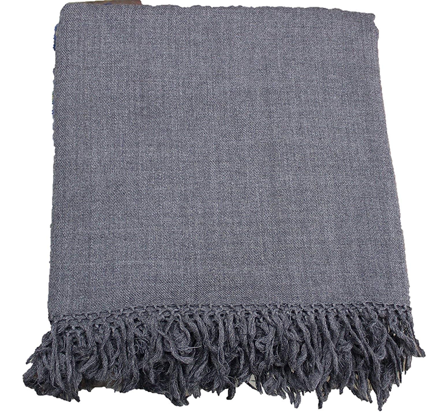 The ARUNA Genuine Hand Woven Kullu Wool LOI by aruna kullu handloom is a dark grey shawl for men, crafted from pure wool with decorative tassels along the bottom edge, shown folded on a plain white background.