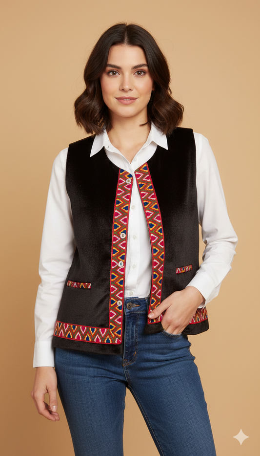 Himachali dress online shopping Woolen Winter Wear CUT DESIGN Jacket for Women check brown 799.00 aruna kullu handloom