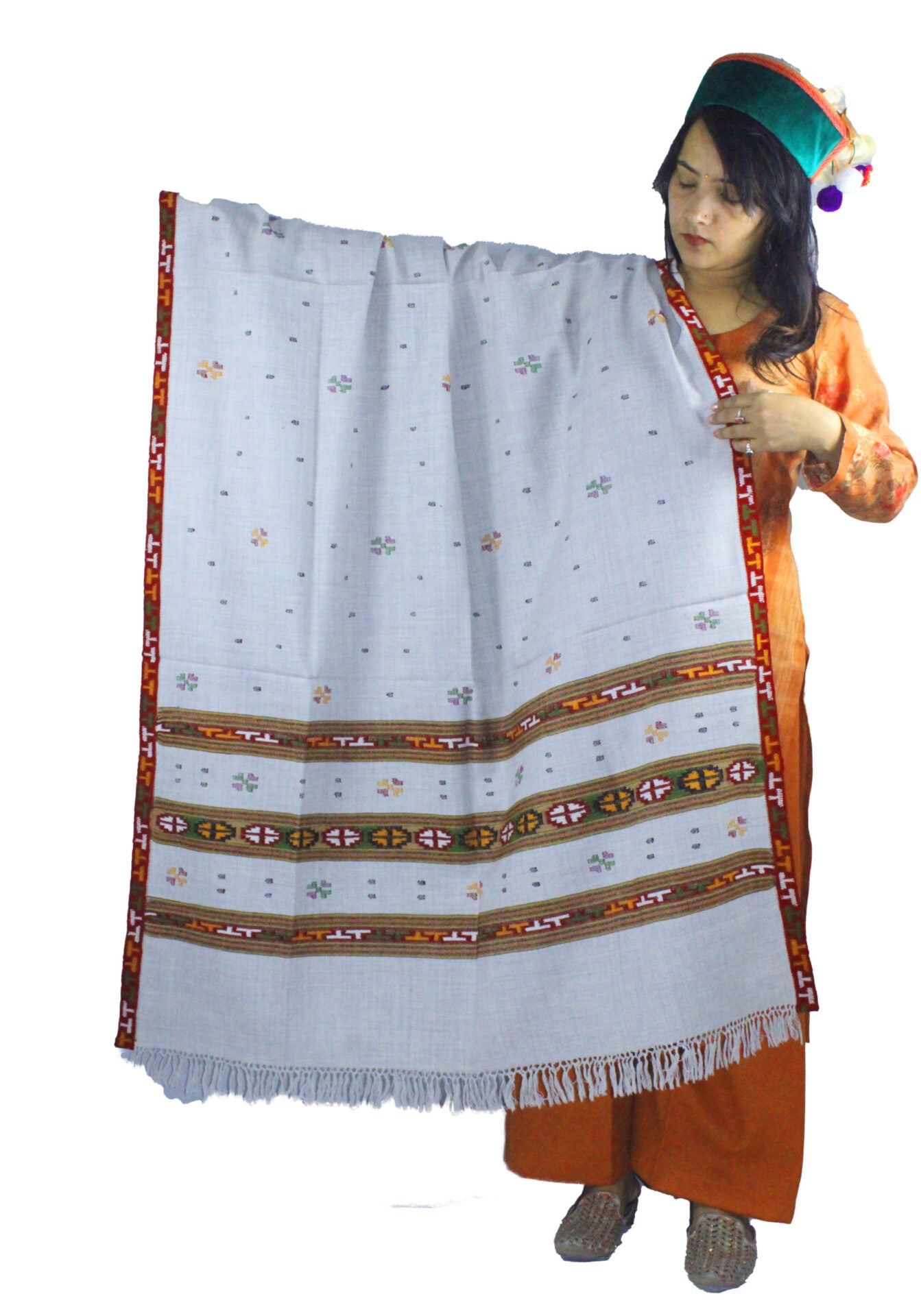 himachali kullu shawl woolen shawl TRIPLE BORDER PURE WOOL LIGHT GREY 2099.00 aruna kullu handloom