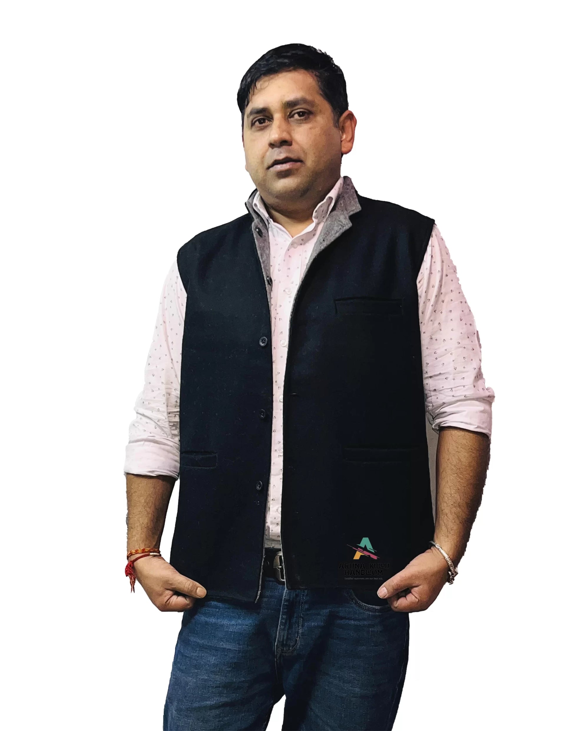 Men's Woolen Tweed Bandhgala Nehru Jacket PURE KULLU PATTI BLACK 899.00 aruna kullu handloom