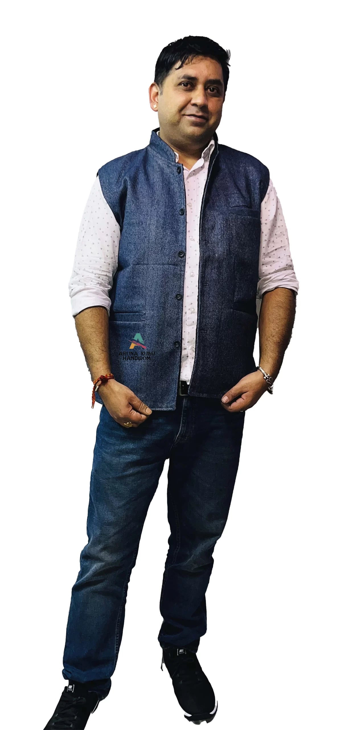 Men's Woolen Tweed Bandhgala Nehru Jacket blue 899.00 aruna kullu handloom