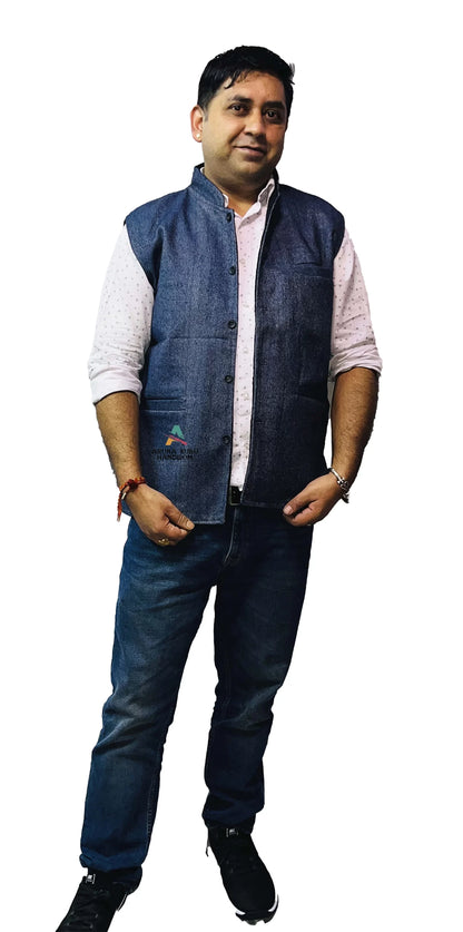 Men's Woolen Tweed Bandhgala Nehru Jacket blue 899.00 aruna kullu handloom