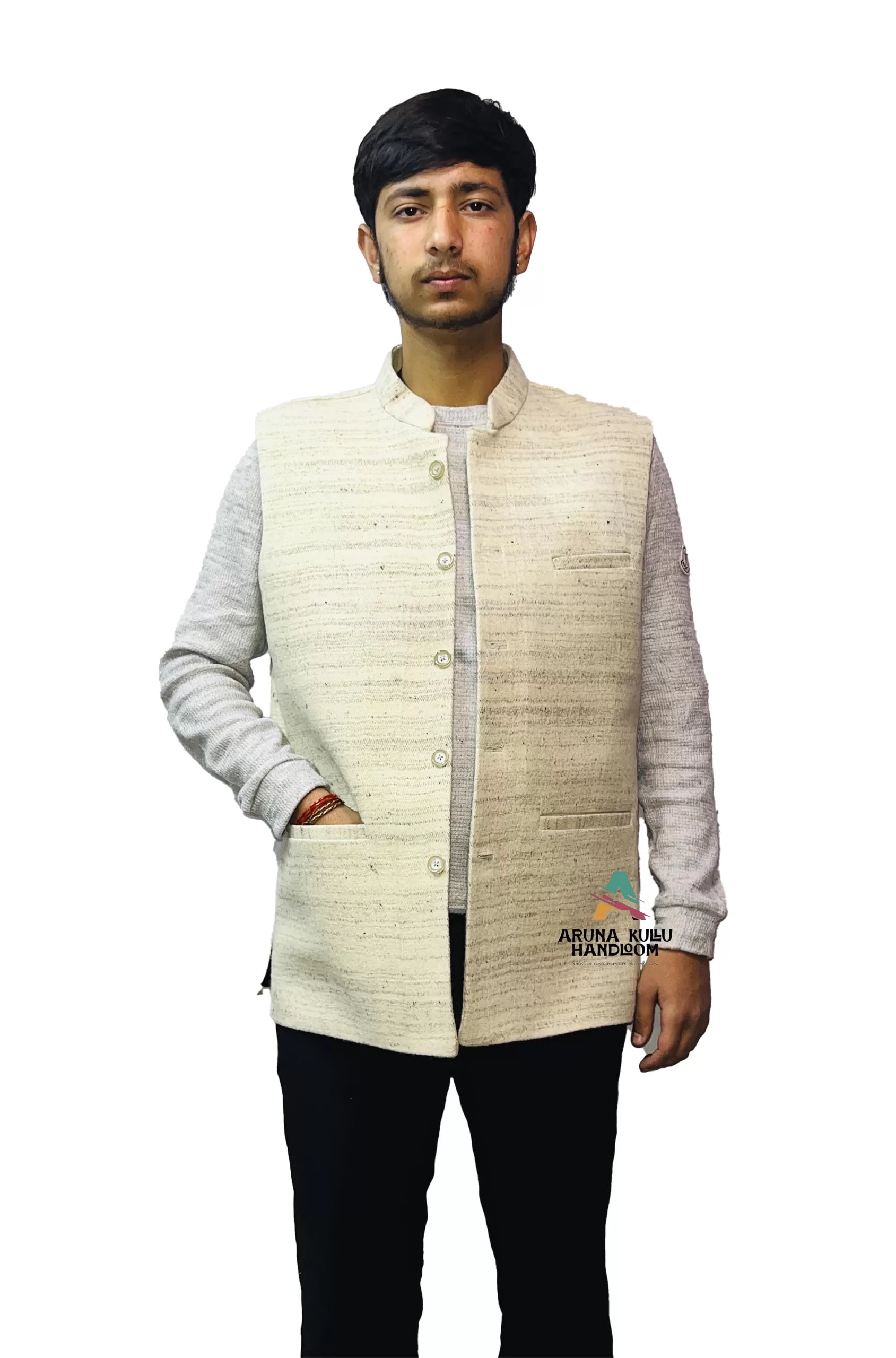himachal jacket Pure sheep wool kullu patti nehru jacket white 2199.00 aruna kullu handloom