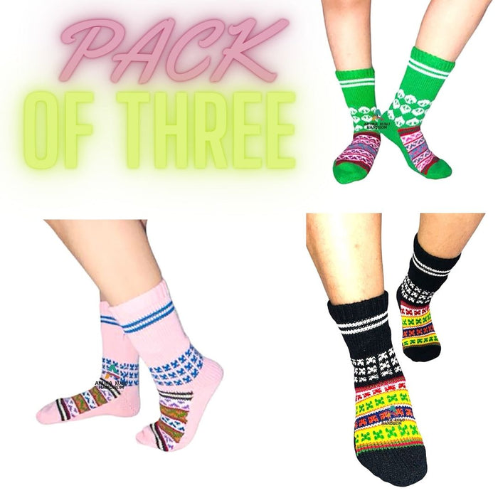 Woollen Traditional Hand Made Kullu Socks PACK OF THREE