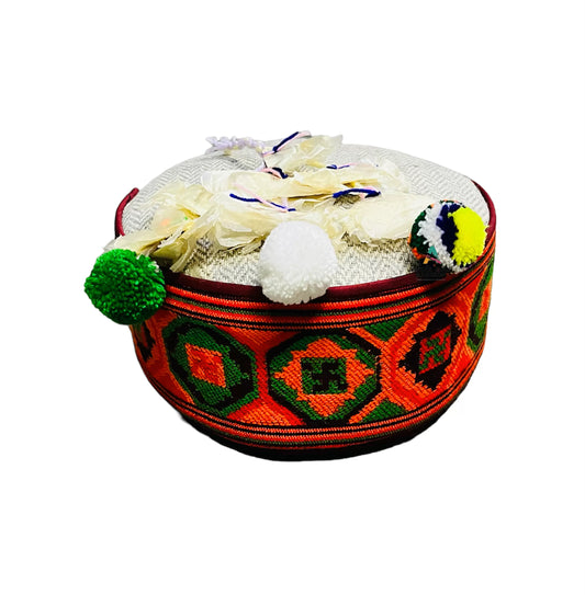 himachali topi swastik with flower on top 299.00 aruna kullu handloom
