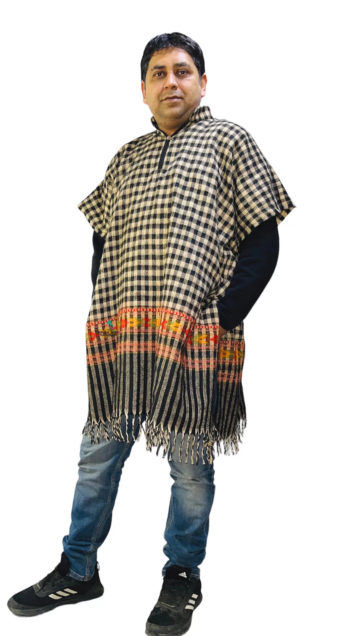 kullu shawl woolen kaftan for men check black 799.00 aruna kullu handloom