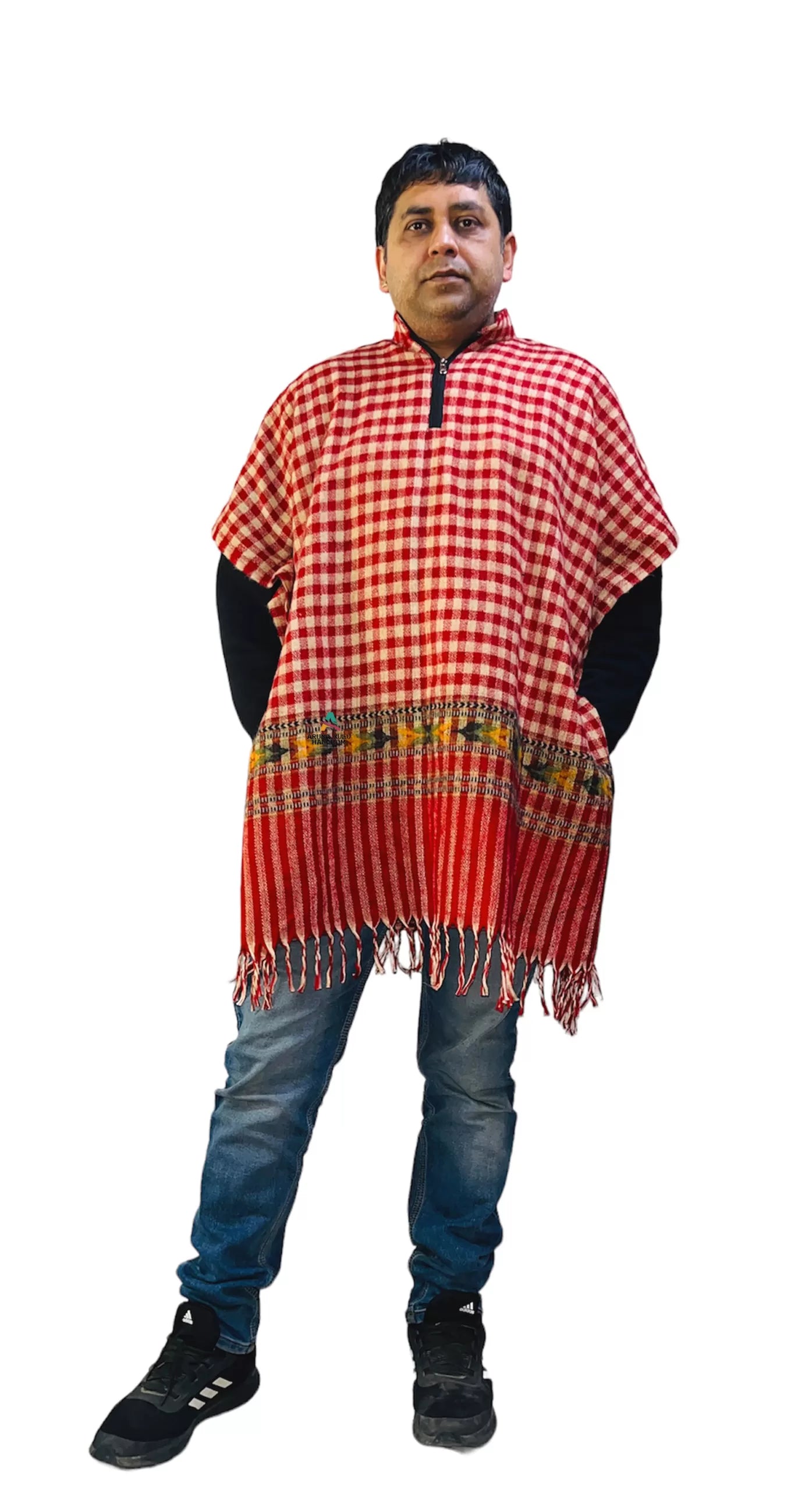 kullu shawl woolen kaftan for men check red 799.00 aruna kullu handloom