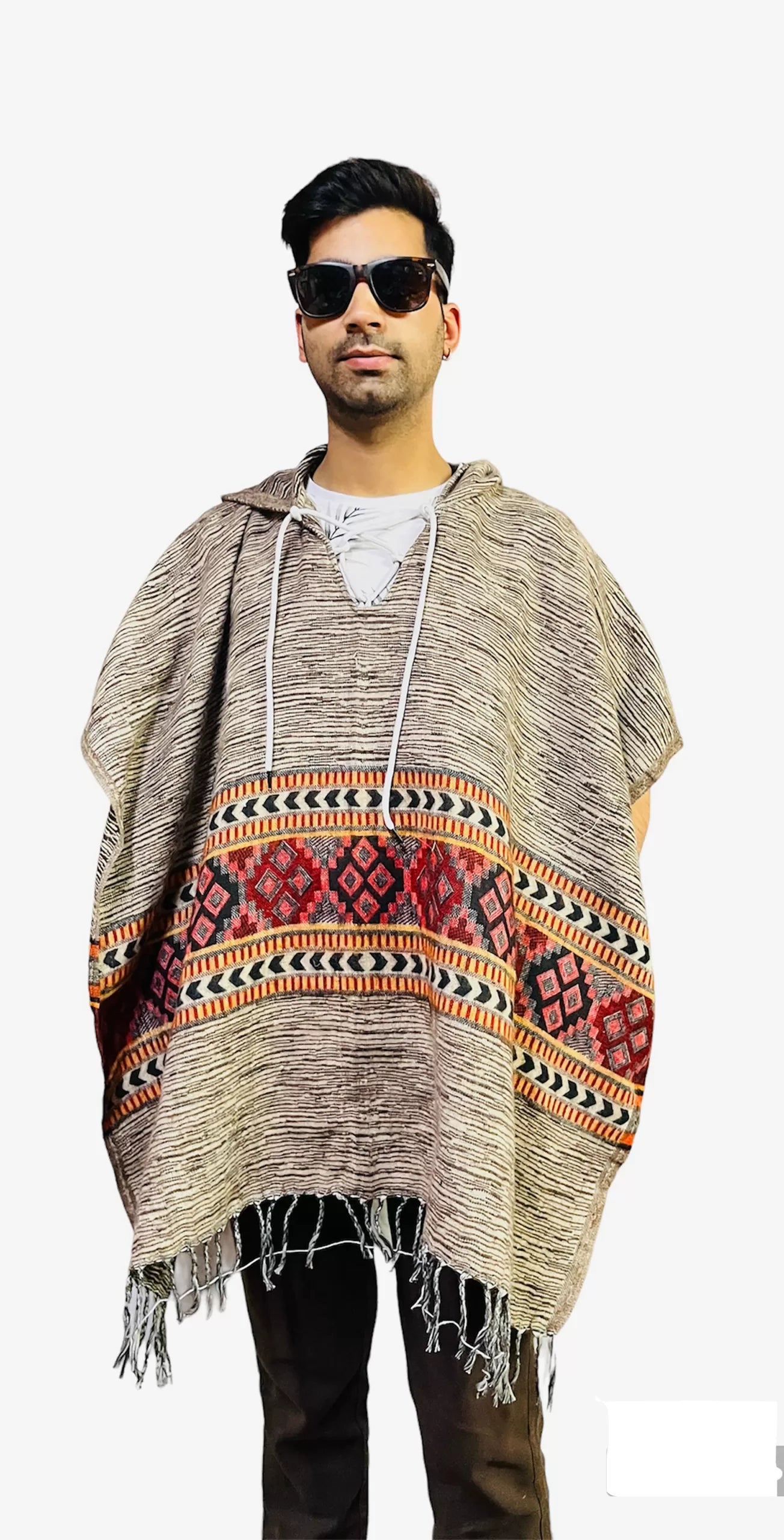 kullu shawl woolen kaftan poncho singal patti grey 799.00 aruna kullu handloom