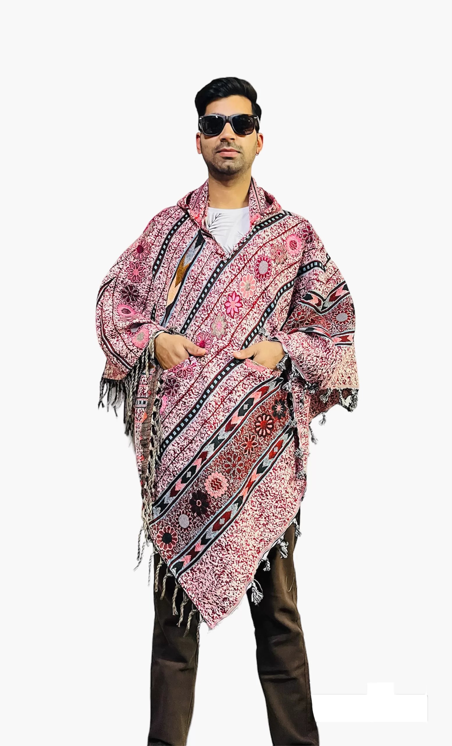 mens poncho india kullu shawl woolen poncho with hood for men multi long 799.00 aruna kullu handloom