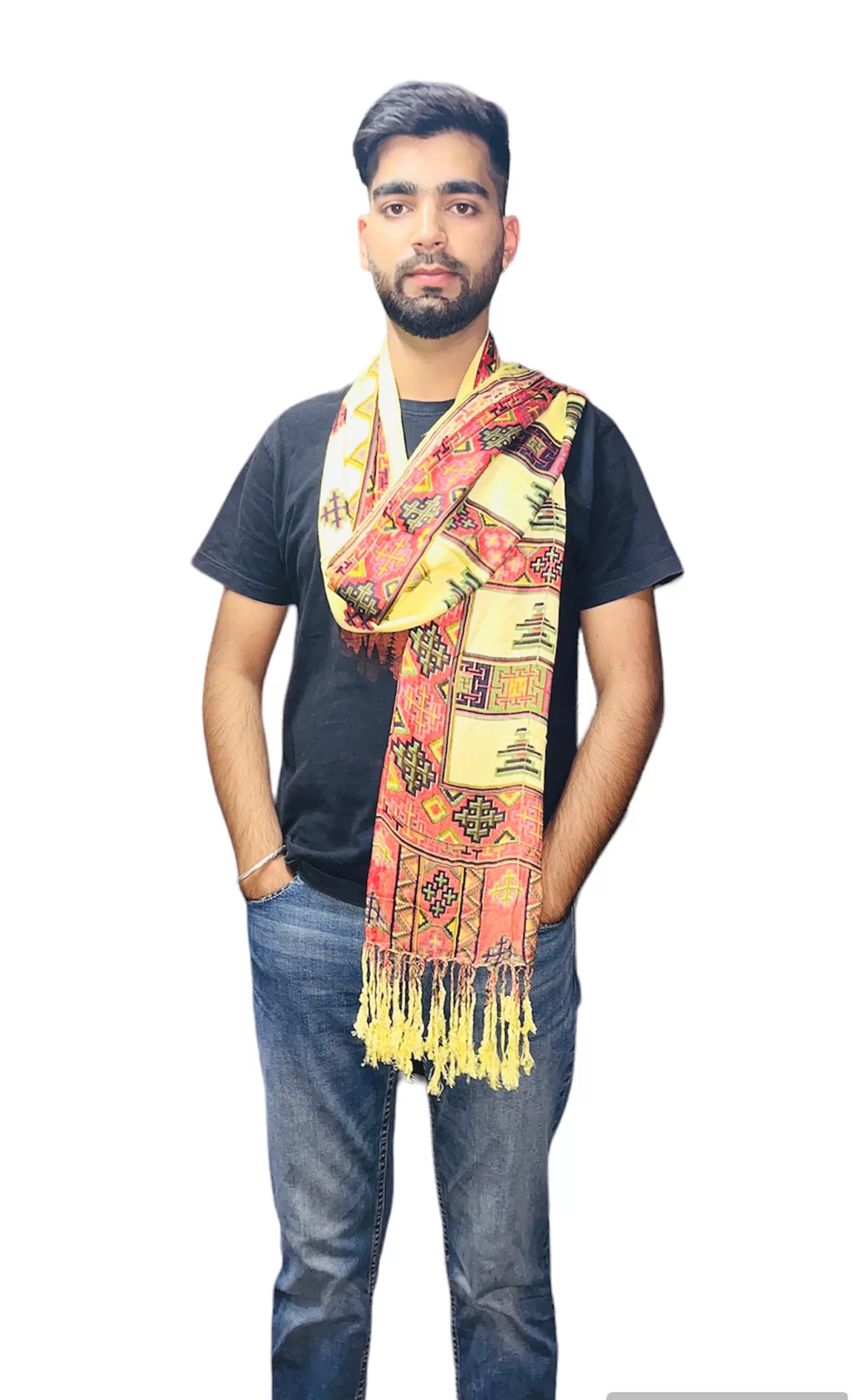 kinnauri design muffler lemon yellow 599.00 aruna kullu handloom