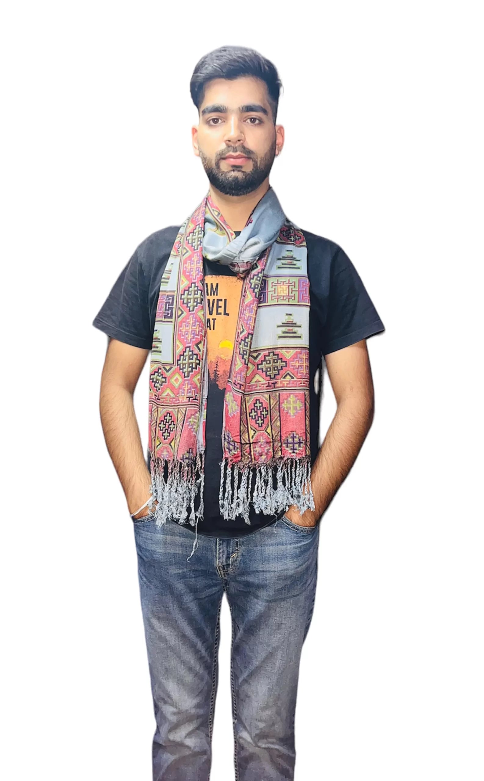 kinnauri design muffler grey 399.00 aruna kullu handloom