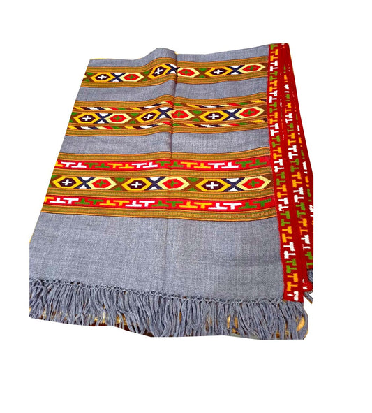 PURE YAK WOOL ANGORA TRIPLE BORDER KULLU SHAWL DARK GREY 1899.00 aruna kullu handloom