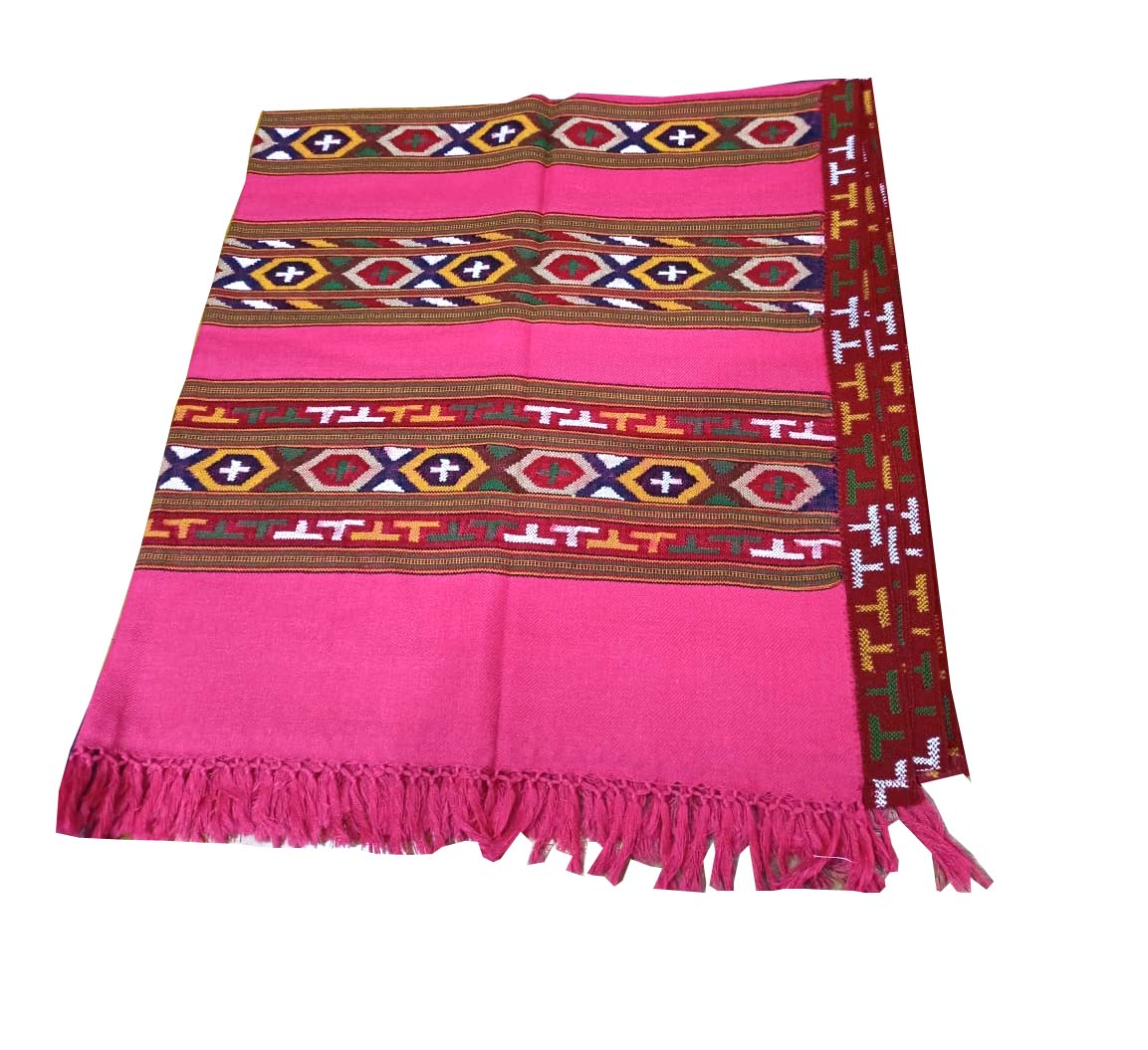 PURE YAK WOOL ANGORA TRIPLE BORDER KULLU SHAWL pink 1899.00 aruna kullu handloom