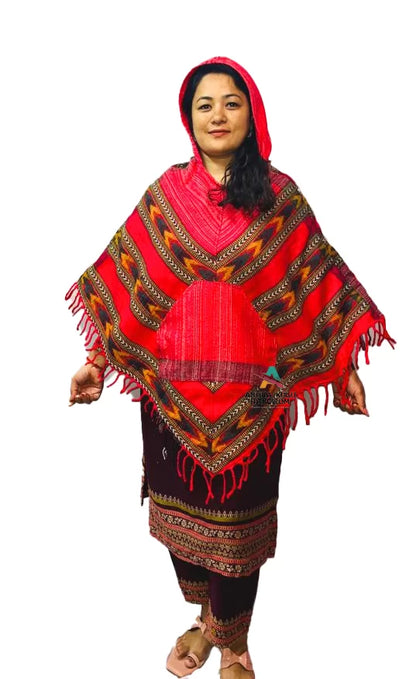 kullu shawl woolen poncho with hood for ladies rani color 709.00 aruna kullu handloom