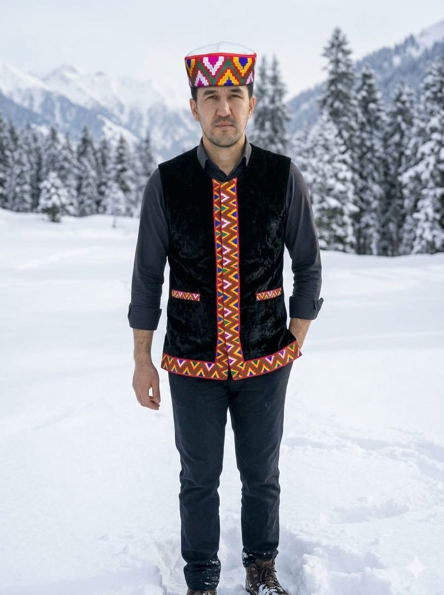 jacket for men with kullu lace border work
