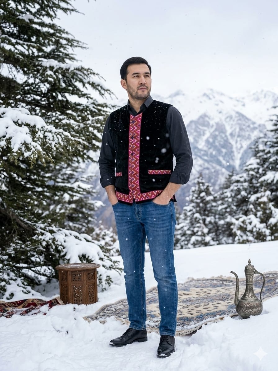 jacket for men with kullu lace border work