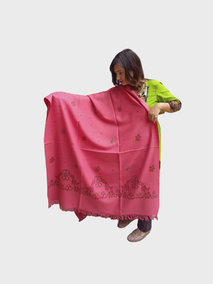 pahari online shopping PURE YAK WOOL ANGORA FLOWER DESIGN KULLU SHAWL PINK 1899.00 aruna kullu handloom
