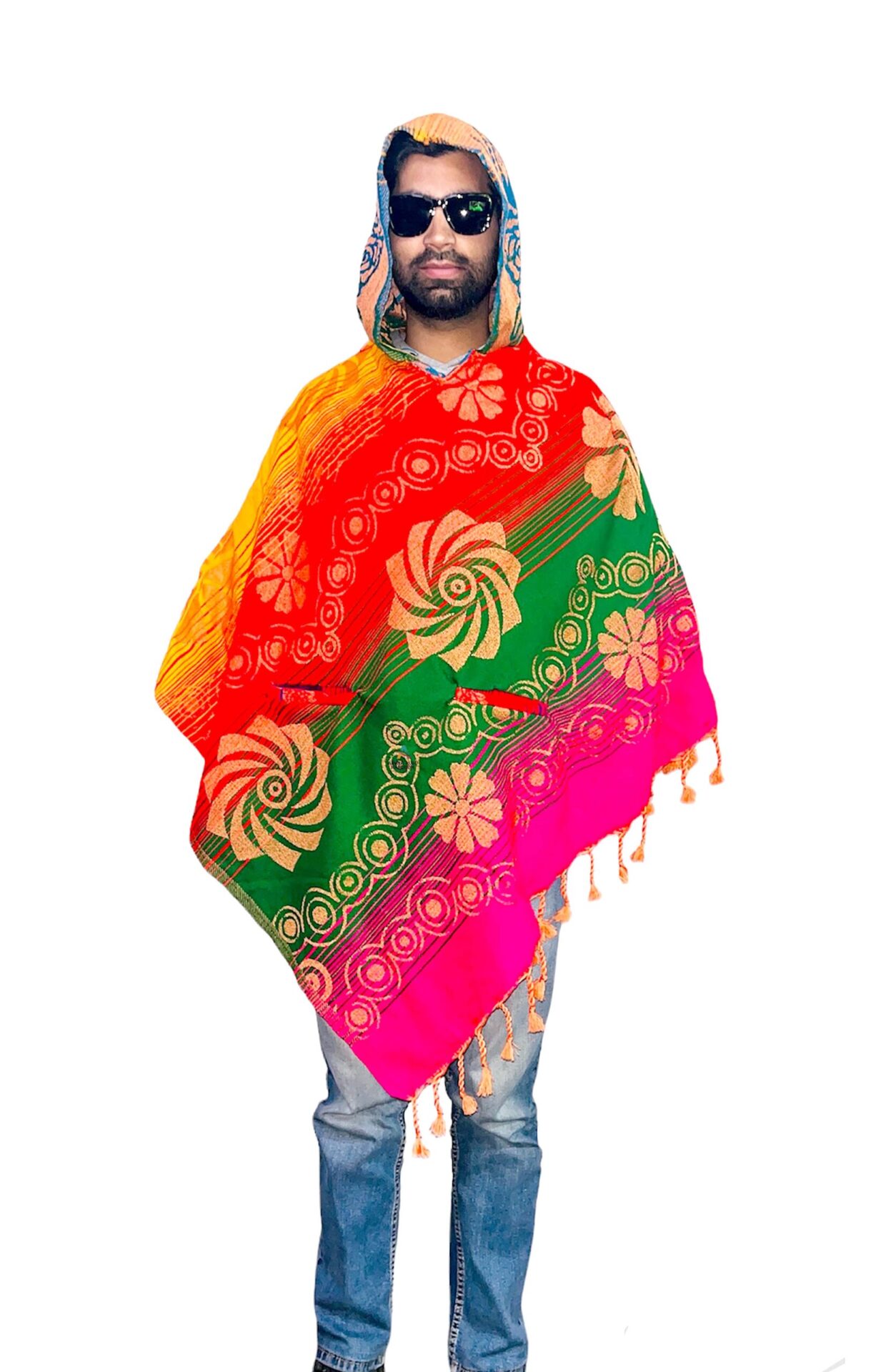 kullu shawl woolen poncho with hood Spanish rainbow color 799.00 aruna kullu handloom