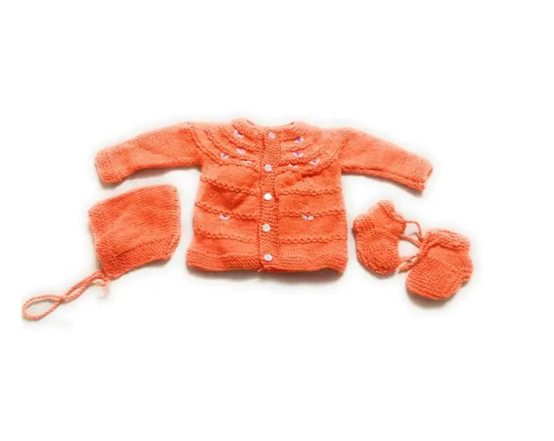 PURE WOOL NEW BORN BABY SET ORANGE