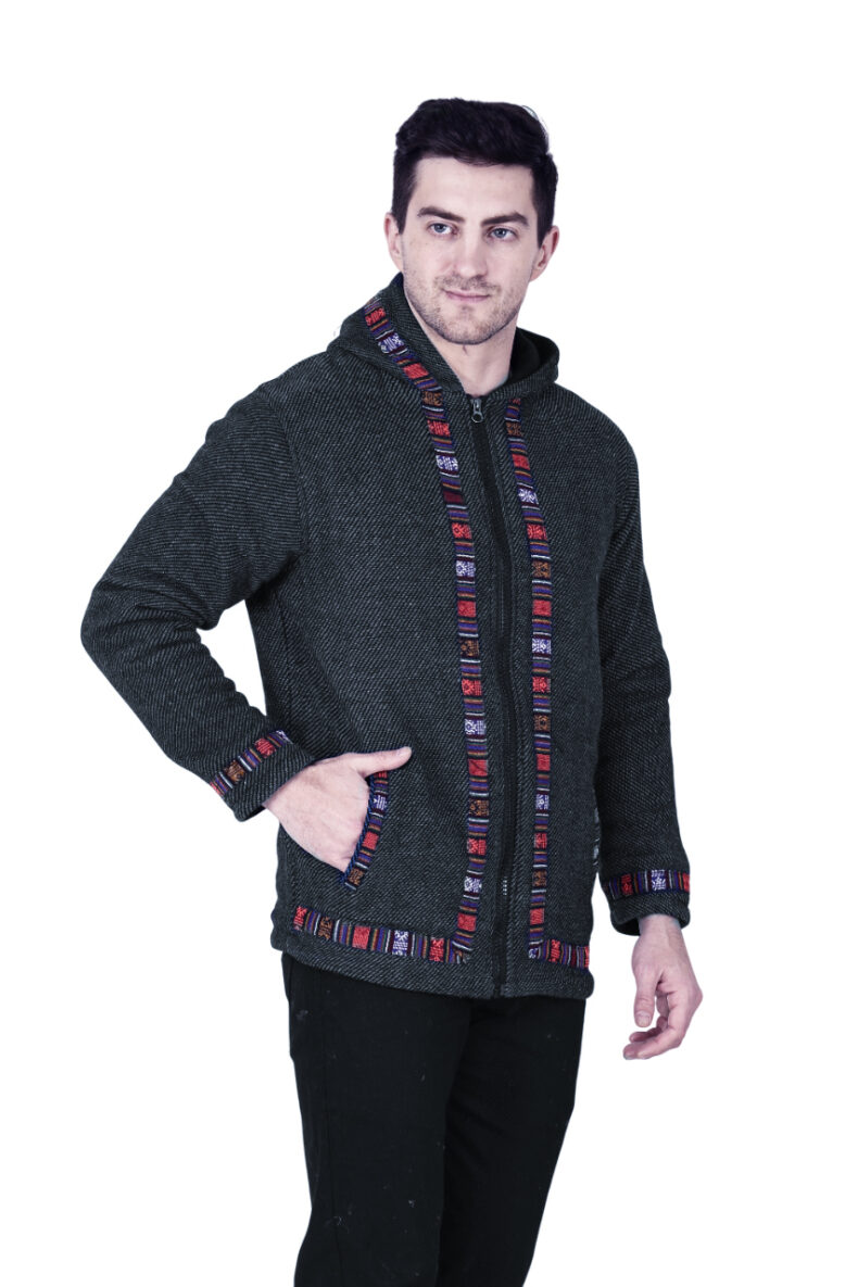 Woolen Winter Wear ZIPPER HOODIE Jacket for MEN & Women WITH KULLU PATTI WORK MALINGA GREY - Image 5