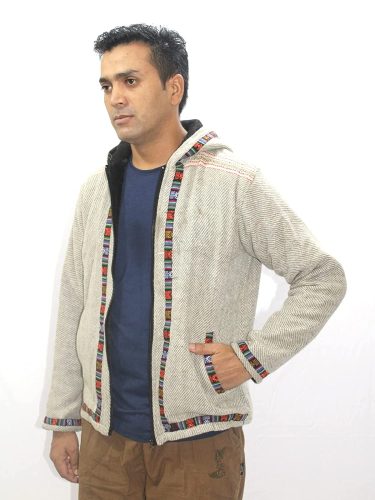 himachali hoodie warm made with kullu shawl online for men himachali hoodie Jacket for MEN WITH KULLU PATTI WORK LIGHT GREY kullu jacket himachali hoodie Pahadi jacket Pahadi hoodie Pahari jacket
