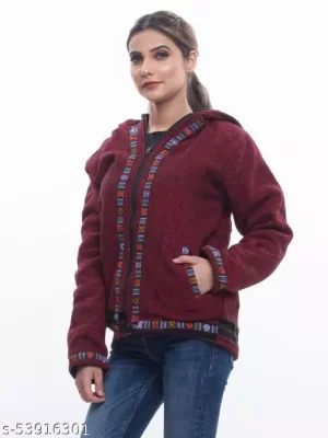 Pahadi hoodie\ Pahari Uttarakhand woolen hoodie for girls Pahadi hoodie Jacket for MEN & Women WITH KULLU PATTI WORK MEHDI GREEN PAHARI HOODIE KULLU jacket