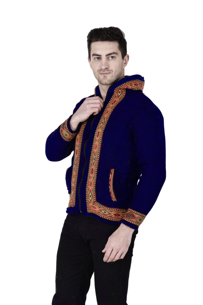 ZIPPER HOODIE Jacket for MEN & Women blue with kullu border - Image 4