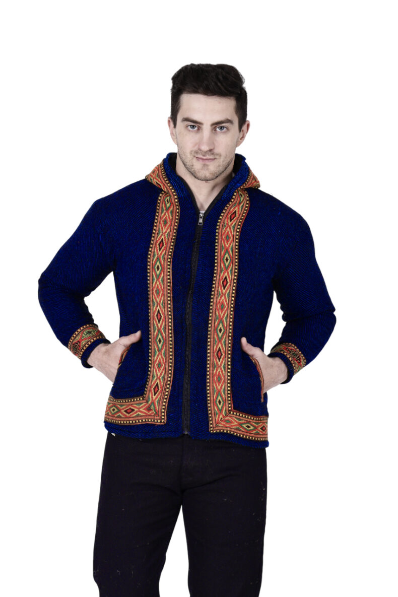 ZIPPER HOODIE Jacket for MEN & Women blue with kullu border - Image 5