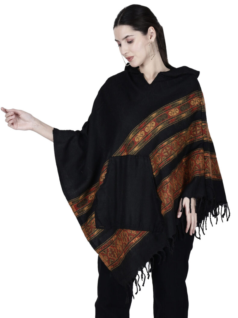 Aruna kullu handloom shawl poncho for girls black long 3 patti