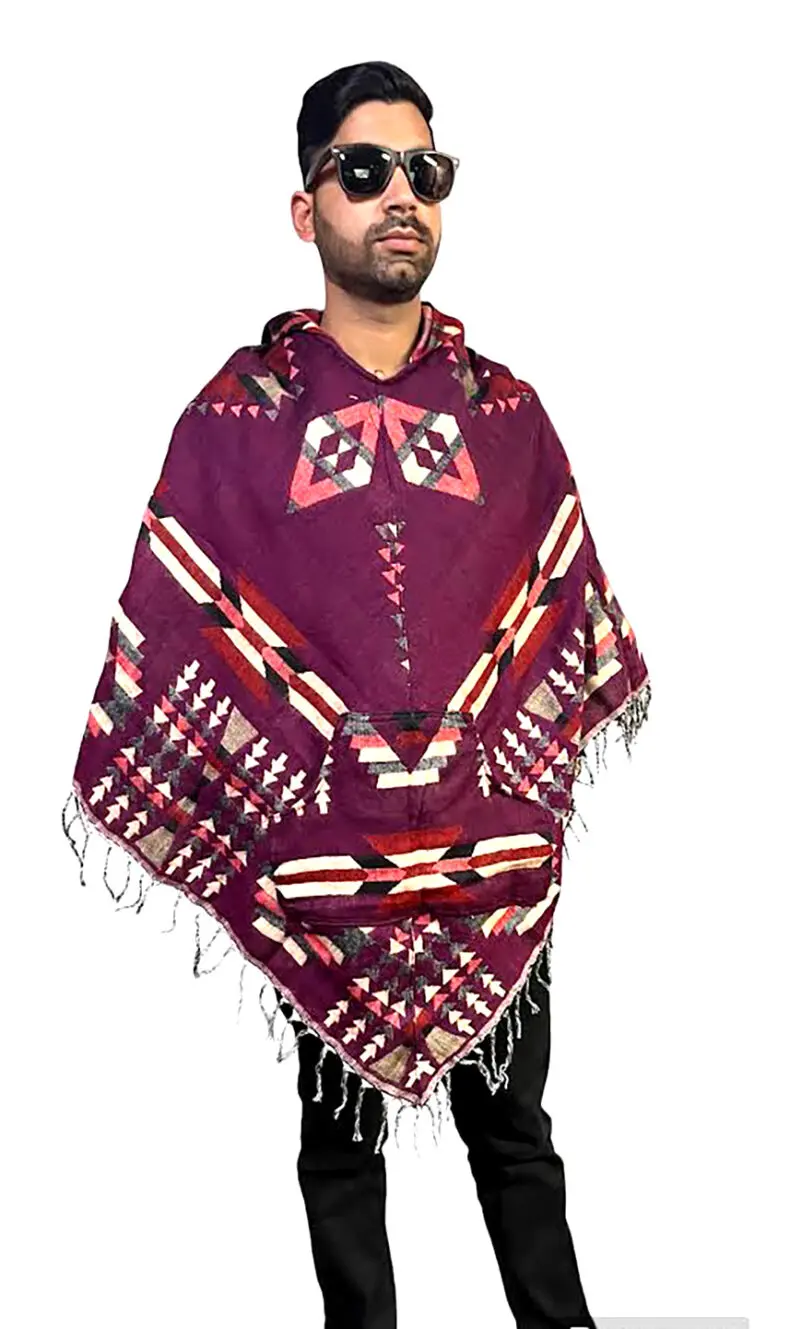 kullu shawl woolen poncho with hood Spanish rose