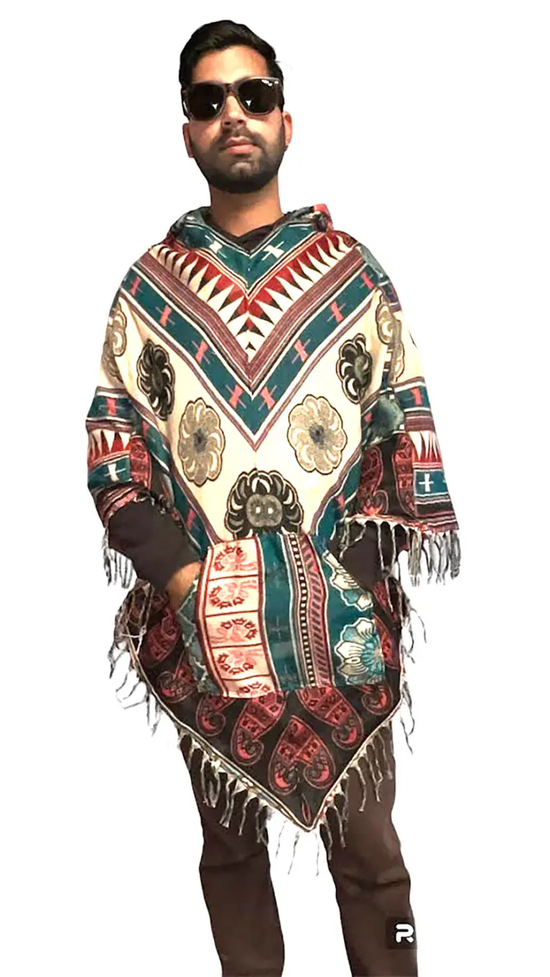 kullu shawl woolen poncho with hood multinew cape poncho